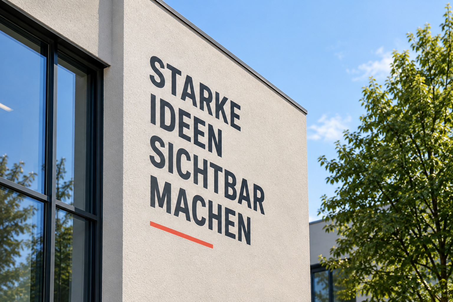 Gewerbefassade mit montiertem Schriftzug